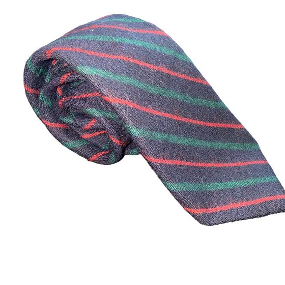 Brooks Brothers Vintage Wool Striped Classic preppy Navy Blue Green Red Tie - Picture 1 of 7